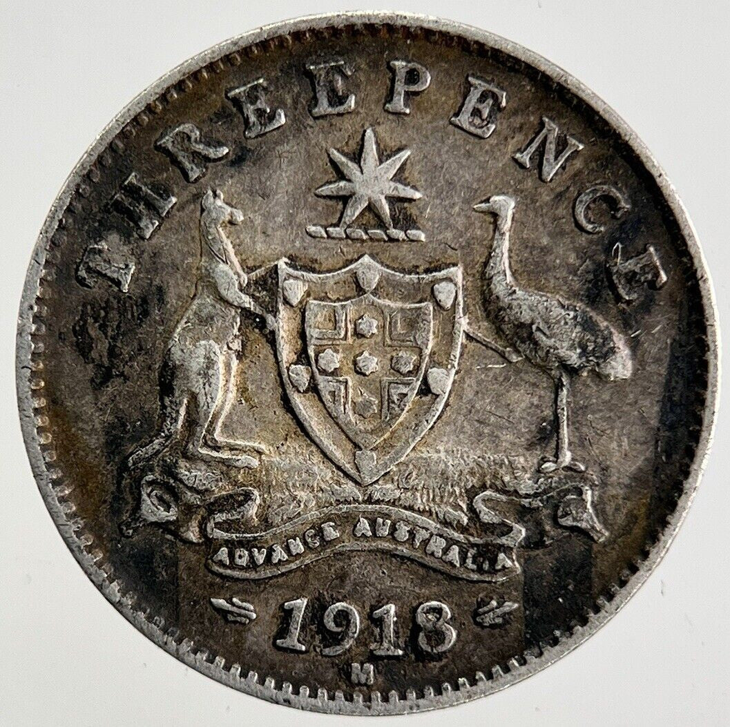 1918-M Australia Silver Threepence Coin | Fine Collectable Grade