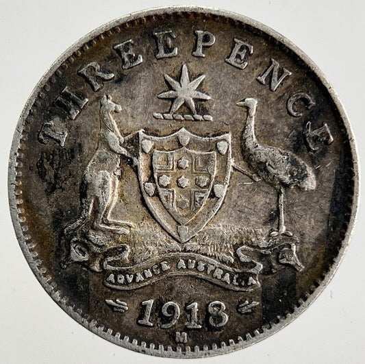 1918-M Australia Silver Threepence Coin | Fine Collectable Grade