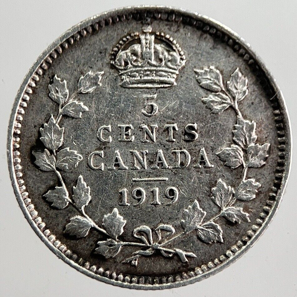 1919 Canada 5 Cents Silver Coin | Very High Grade | a7815