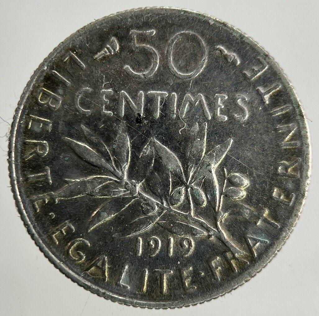 1919 France 50 Centimes Silver Coin | Fine Collectable Grade