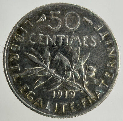 1919 France 50 Centimes Silver Coin | Fine Collectable Grade