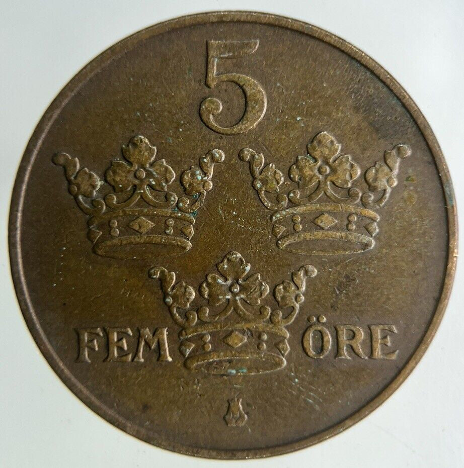 1919 Sweden 5 Ore Coin | Fine Collectable Grade