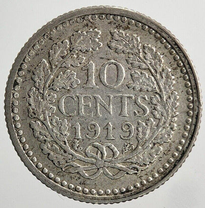 1919 Netherlands 10 Cents Silver Coin | Fine Collectable Grade | a6646