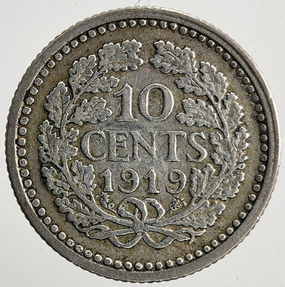 1919 Netherlands 10 Cents Silver Coin | Fine Collectable Grade | a6645