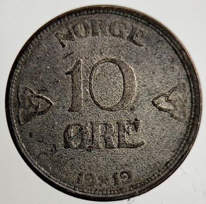 1919 Norway 10 Ore Silver Coin | Fine Collectable Grade