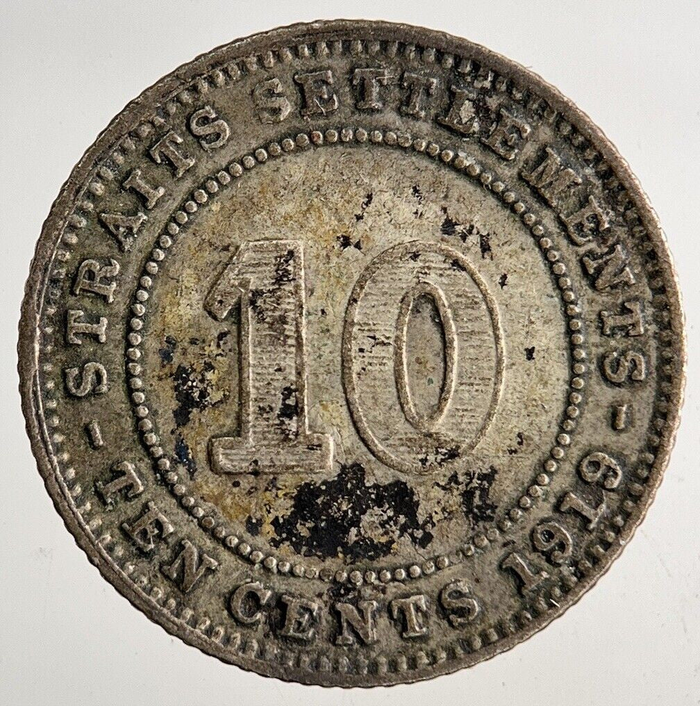 1919 Straits Settlements 10 Cents Silver Coin | Collectable Grade