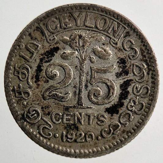 1920 Ceylon 25 Cents Silver Coin | Fine Collectable Grade