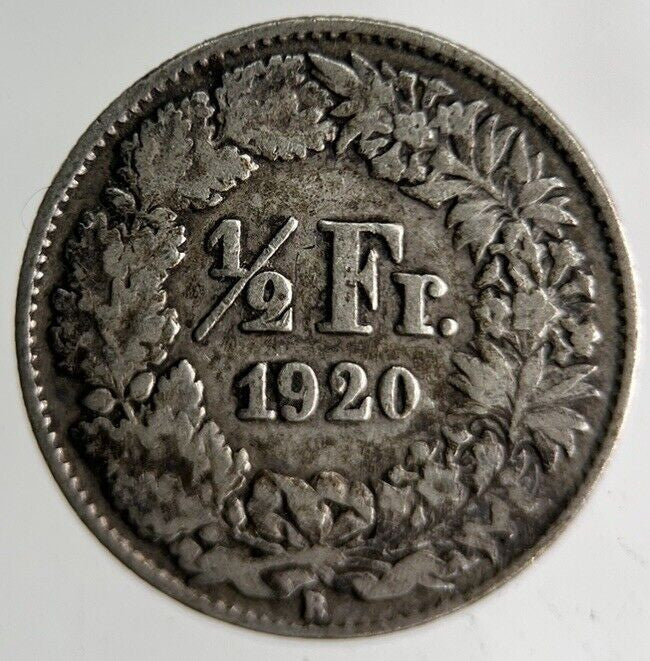 1920 Switzerland 1/2 Half Franc Silver Coin | Fine Collectable Grade