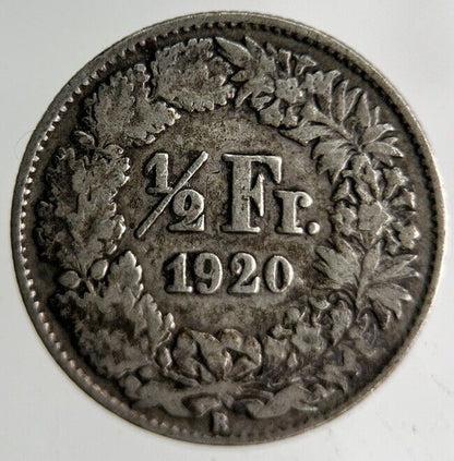1920 Switzerland 1/2 Half Franc Silver Coin | Fine Collectable Grade