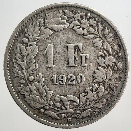 1920 Switzerland 1 One Franc Silver Coin | Collectable Grade | a1148