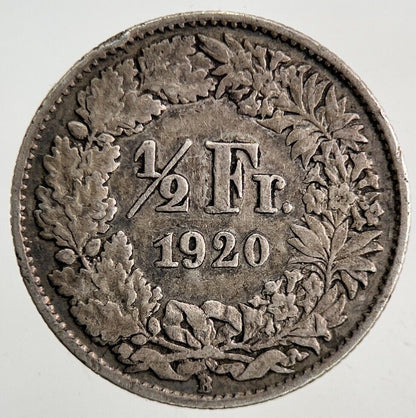 1920 Switzerland Swiss 1/2 Half Franc Silver Coin | Fine Collectable Grade