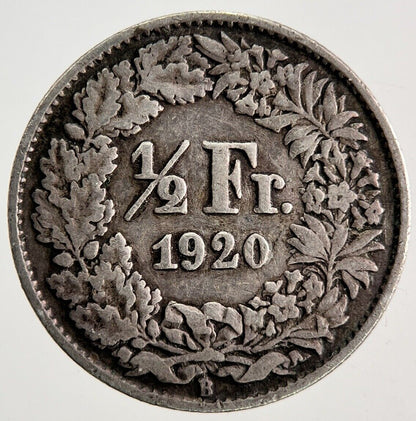 1920 Switzerland Swiss 1/2 Half Franc Silver Coin | Fine Collectable Grade
