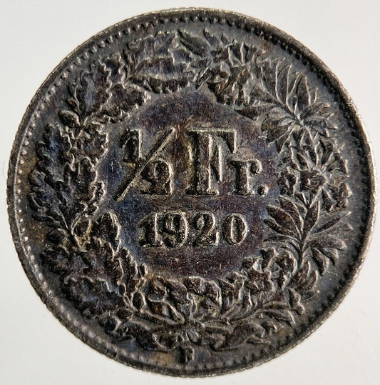 1920 Switzerland Swiss 1/2 Half Franc Silver Coin | Fine Collectable Grade