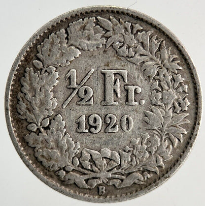 1920 Switzerland Swiss 1/2 Half Franc Silver Coin | Fine Collectable Grade