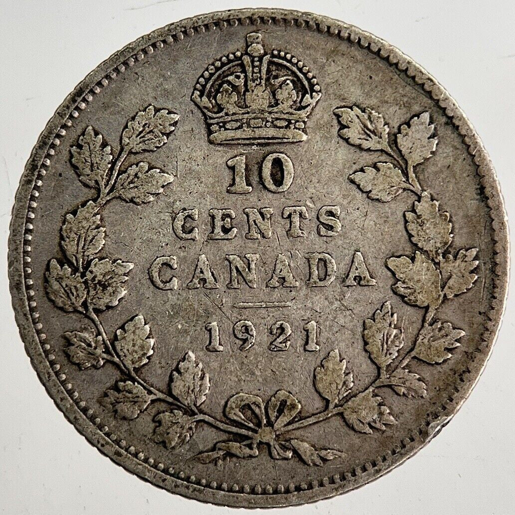 1921 Canada 10 Cents Silver Coin | Fine Collectable Grade | a8758