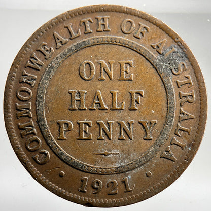 1921 Australia One Half Penny Coin | Collectable Grade | a1620