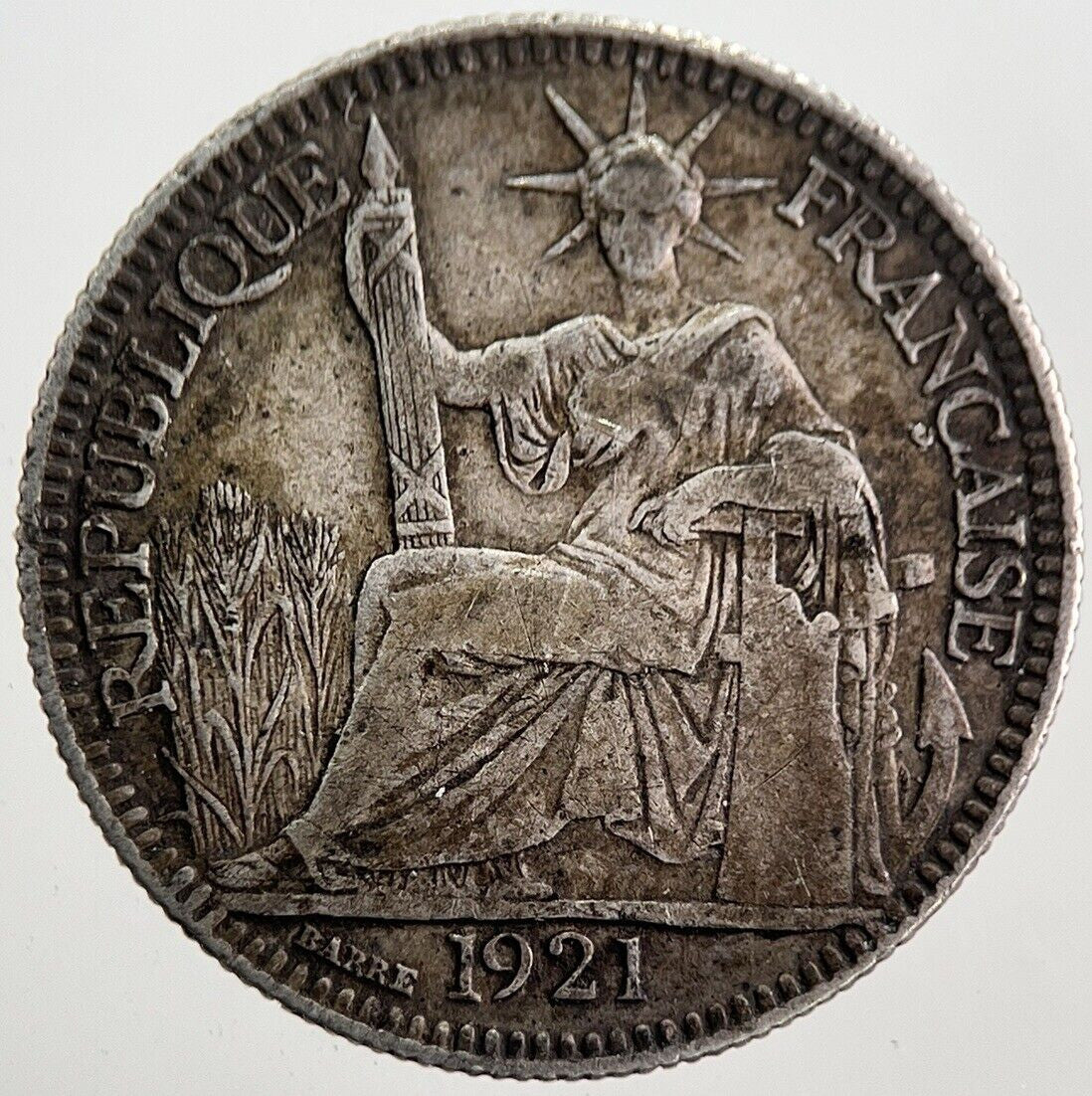1921 France 10 Cents Centimes Indo-China Silver Coin | Fine Grade | a7807