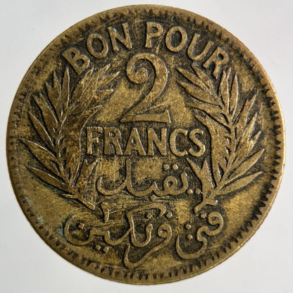 1921 Africa Tunisia 2 Francs Coin | Fine Collectable Grade