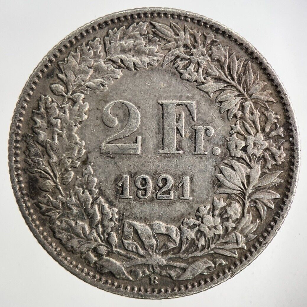 1921 Switzerland Swiss 2 Franc Silver Coin | Fine Collectable Grade