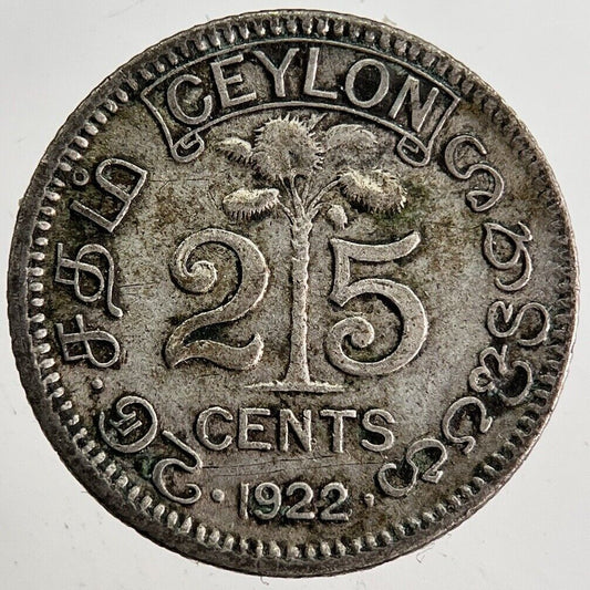 1922 25 Cents Ceylon Sri Lanka Silver Coin | Fine Collectable Grade | a8760