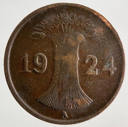 1924 Germany 1 Pfennig Coin | Fine Collectable Grade