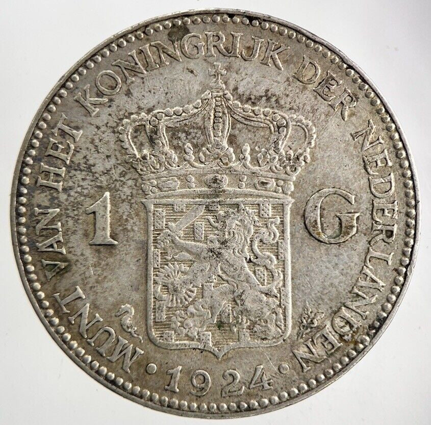 1924 Netherlands 1 Gulden Silver Coin | Very High Grade