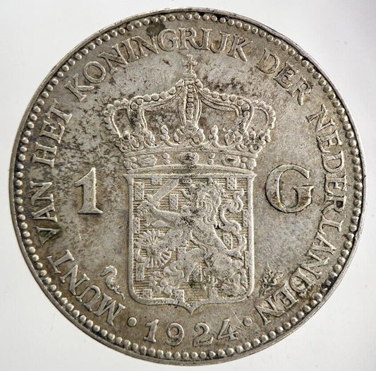 1924 Netherlands 1 Gulden Silver Coin | Very High Grade