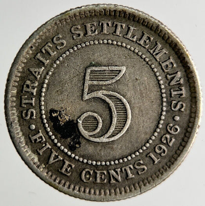 1926 Malaya Settlement Straits 5 Cents Silver Coin | Fine Collectable Grade