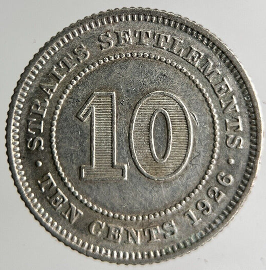 1926 Malaya Settlement Straits 10 Cents Silver Coin | Fine Collectable Grade