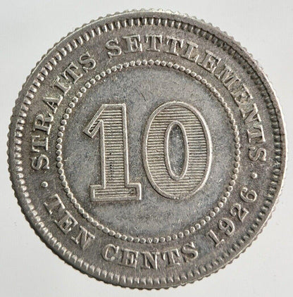 1926 Straits Settlements 10 Cents Silver Coin | Fine Collectable Grade