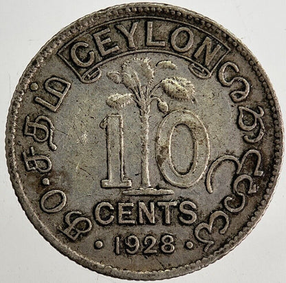 1928 10 Cents Ceylon Sri Lanka Silver Coin | Fine Collectable Grade | a8762