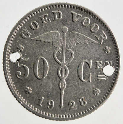 1928 Belgium 50 Cent Coin | Fine Collectable Grade