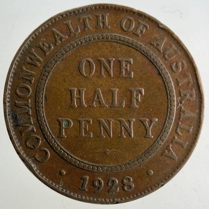 1928 Australia Half-Penny Coin | Fine Collectable Grade