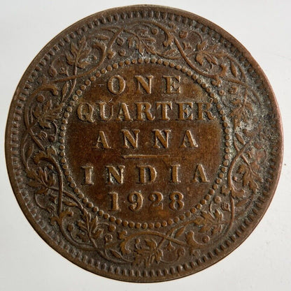 1928 India 1/4 Quarter Anna Coin | Fine Collectable Grade