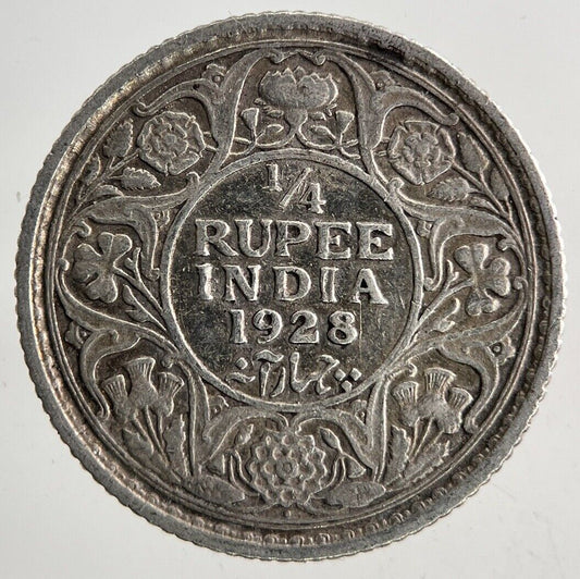 1928 India 1/4 Quarter Rupee Silver Coin | Fine Collectable Grade
