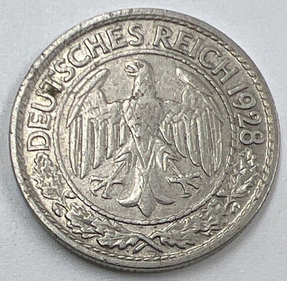 1928 Germany 50 Pfennig Coin | Fine Collectable Grade | a1463