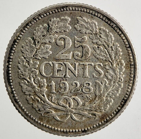 1928 Netherlands 25 Cents Silver Coin | Fine Collectable Grade