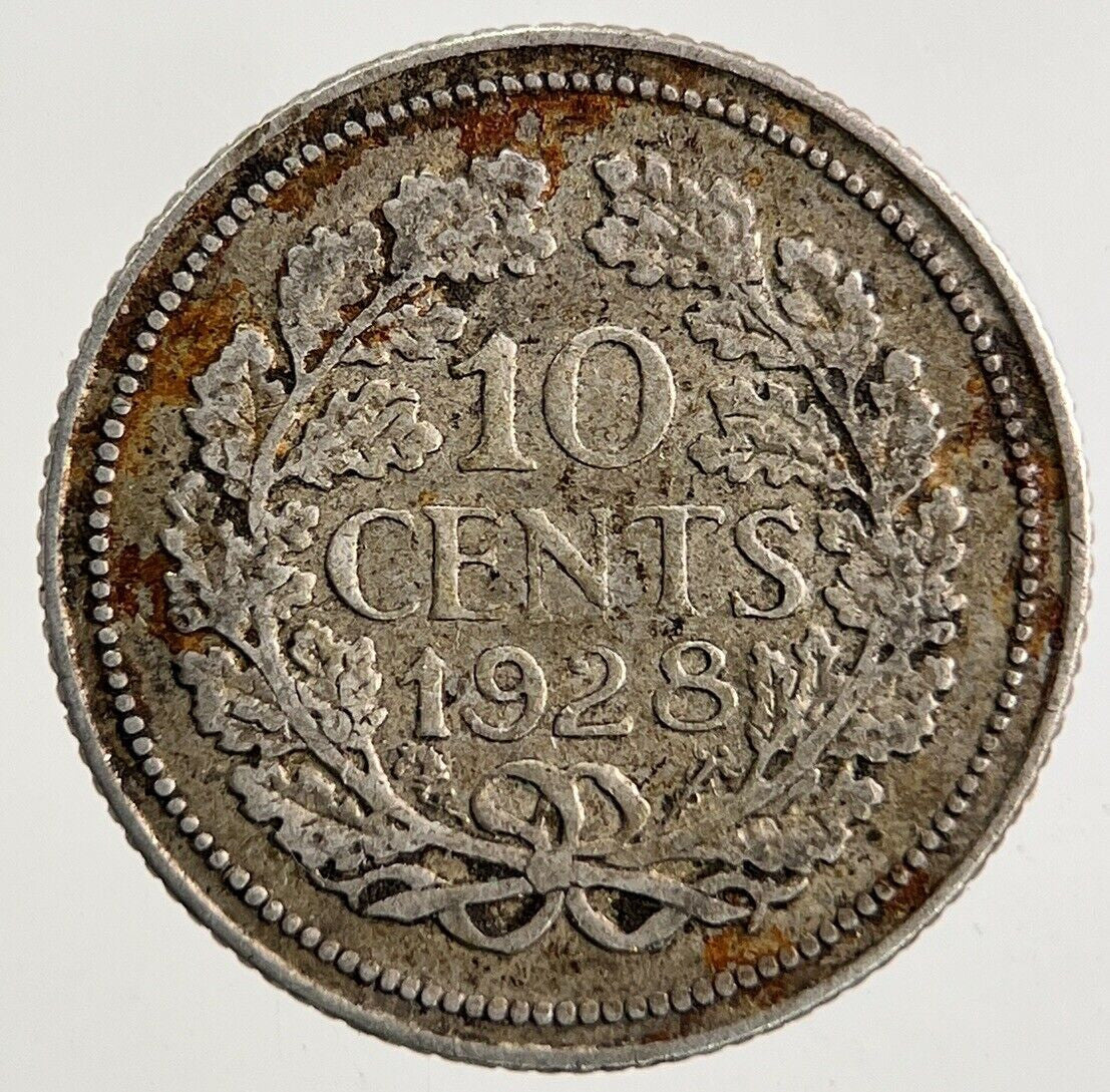 1928 Netherlands 10 Cents Silver Coin | Fine Collectable Grade