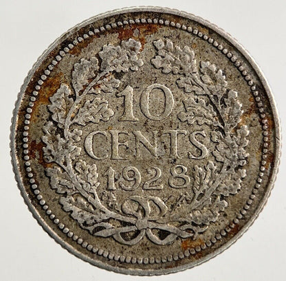 1928 Netherlands 10 Cents Silver Coin | Fine Collectable Grade