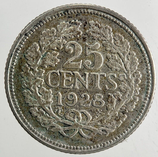 1928 Netherlands 25 Cents Silver Coin | Fine Collectable Grade