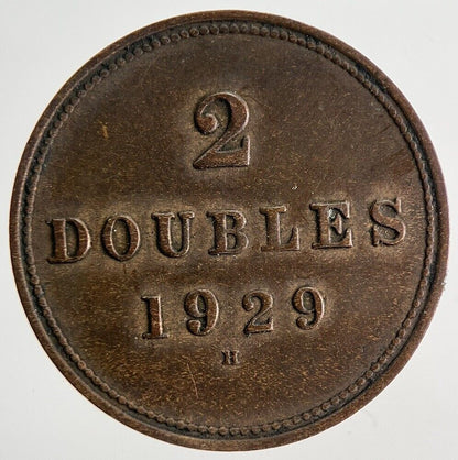 1929 Guernsey 2 Doubles Coin | Fine Collectable Grade | a8874