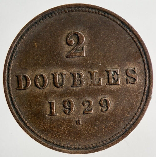 1929 Guernsey 2 Doubles Coin | Fine Collectable Grade | a8874