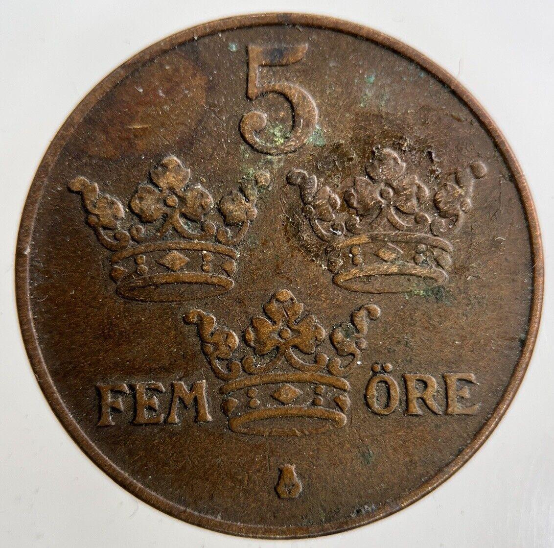 1929 Sweden 5 Ore Coin | Fine Collectable Grade