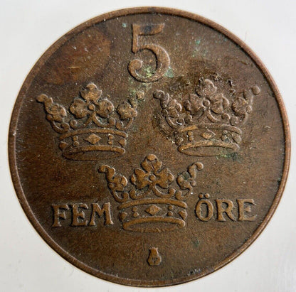 1929 Sweden 5 Ore Coin | Fine Collectable Grade