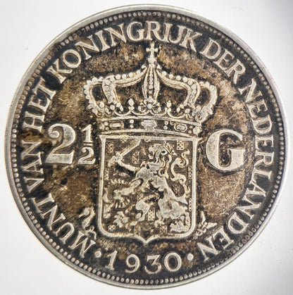 1930 Netherlands 2 1/2 Gulden Silver Coin | Fine Collectable Grade | a726