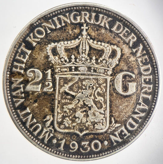 1930 Netherlands 2 1/2 Gulden Silver Coin | Fine Collectable Grade | a726