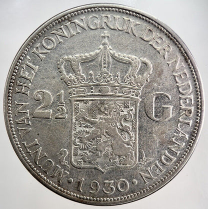 1930 Netherlands 2 1/2 Gulden Silver Coin | Fine Collectable Grade | a1752