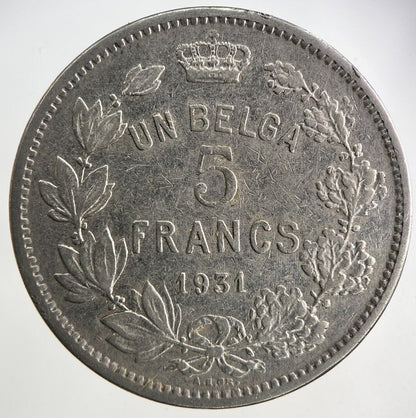 1931 Belgium 5 Franc Coin | Fine Collectable Grade