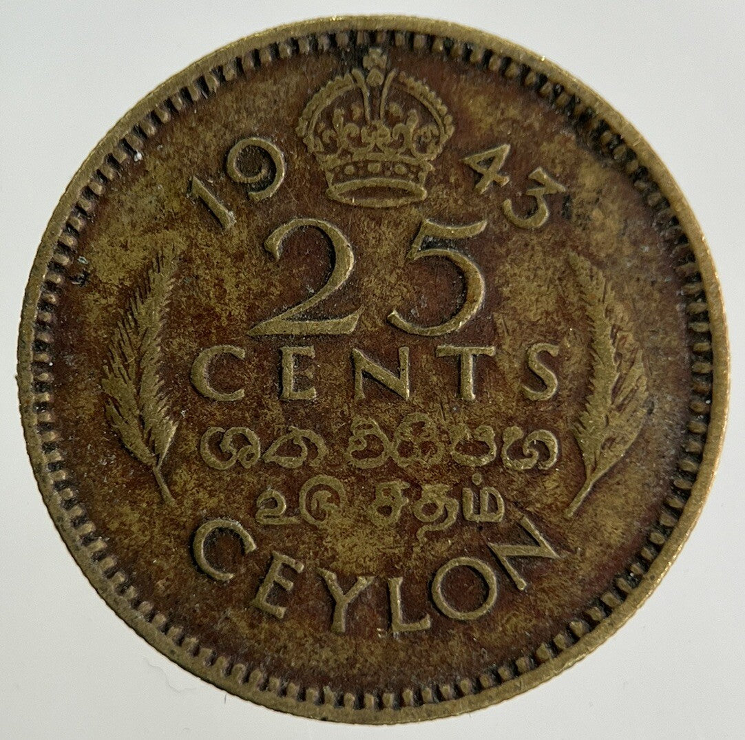 1943 Ceylon 25 Cents Coin | Fine Collectable Grade