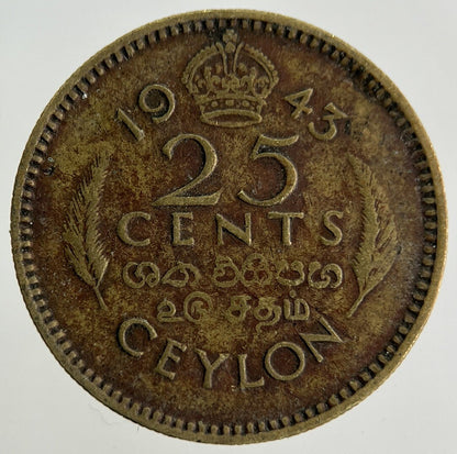 1943 Ceylon 25 Cents Coin | Fine Collectable Grade